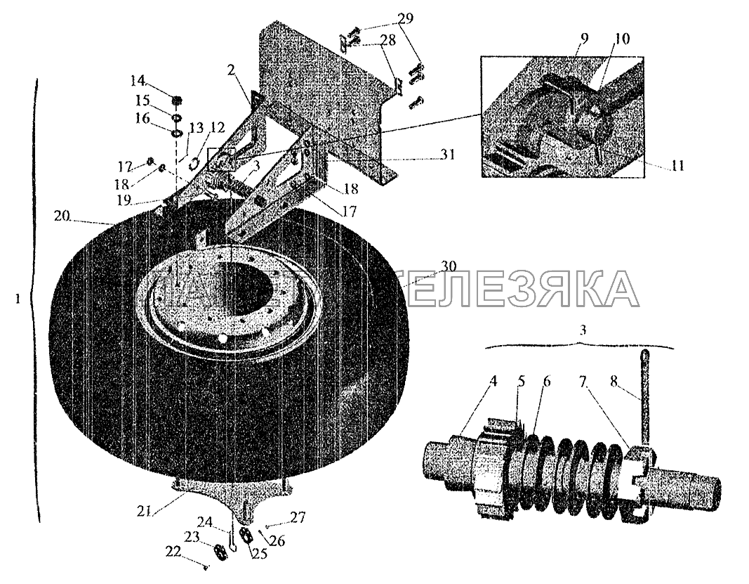 Установка запасного колеса 54321-3100001-10 МАЗ-6303 (2005)